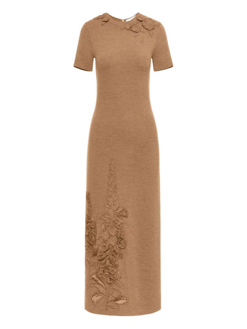 Oscar De La Renta Foxglove Embroidered Dress