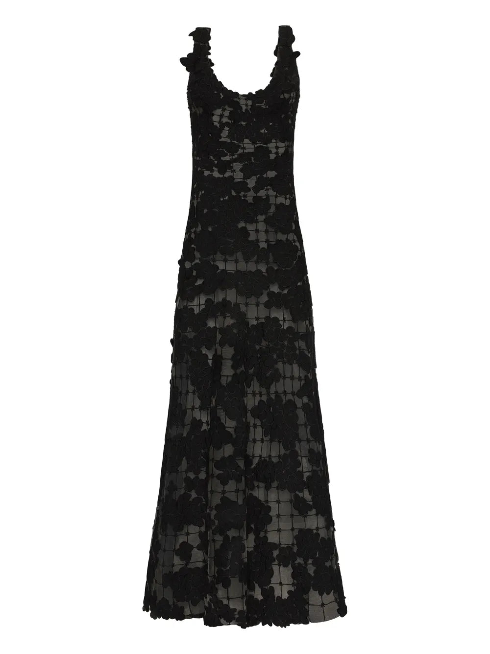 Oscar De La Renta Floral Cut Out Threadwork Gown