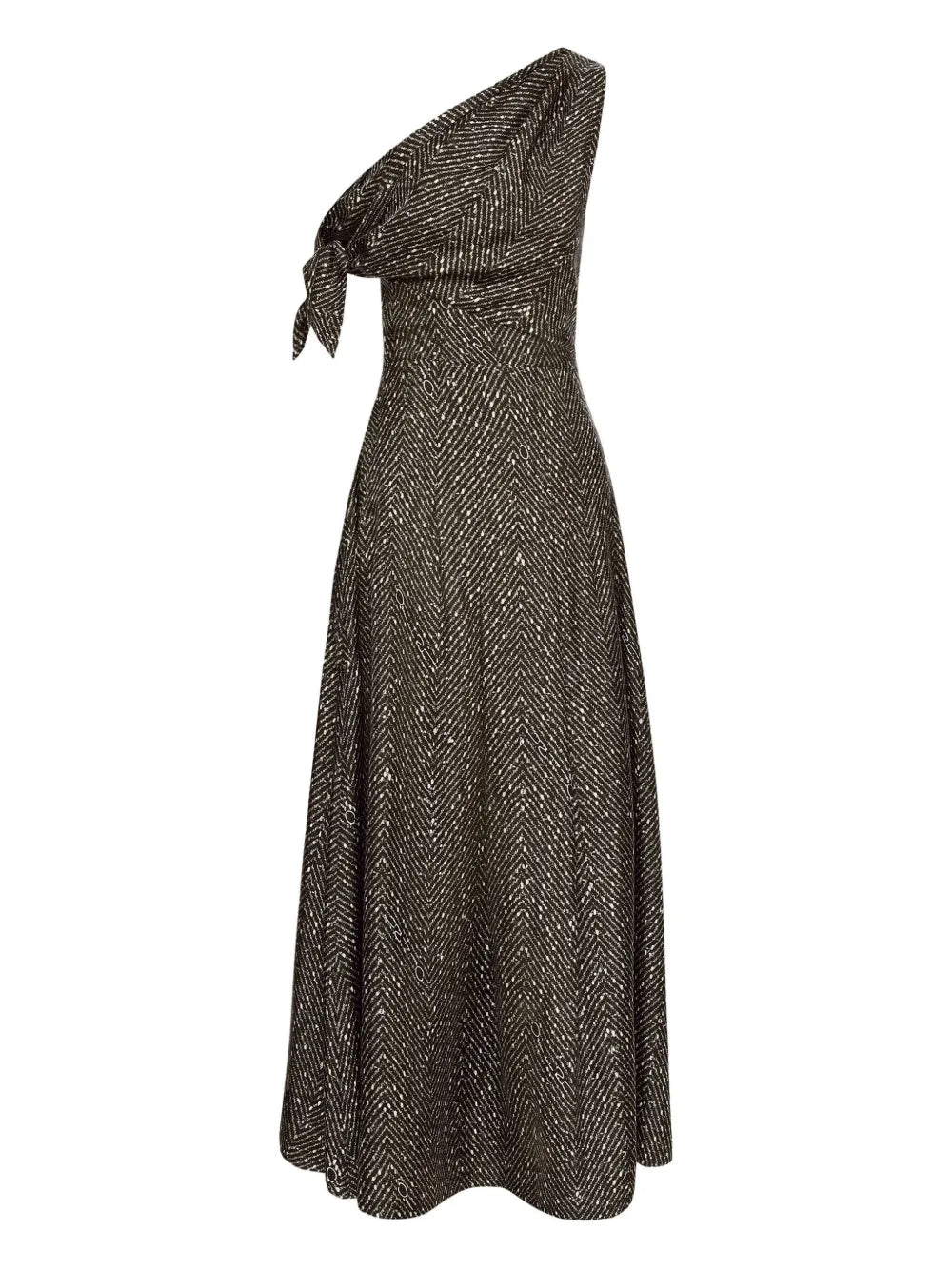 Oscar De La Renta Chevron Pattern Silk Twill Dress