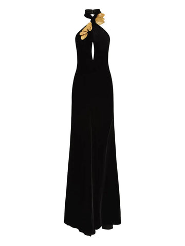 Oscar De La Renta Leaf Embellishment Velvet Gown