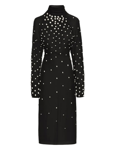 Oscar De La Renta Pearl Embellishment Georgette Midi Dress