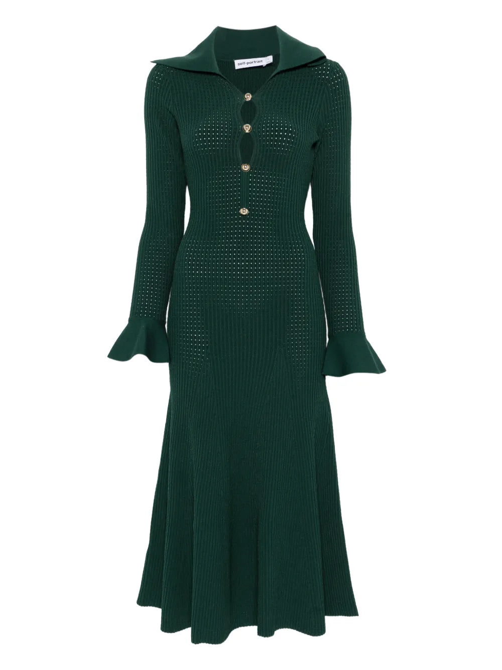 Self Portrait Collared Knitted Midi Dress