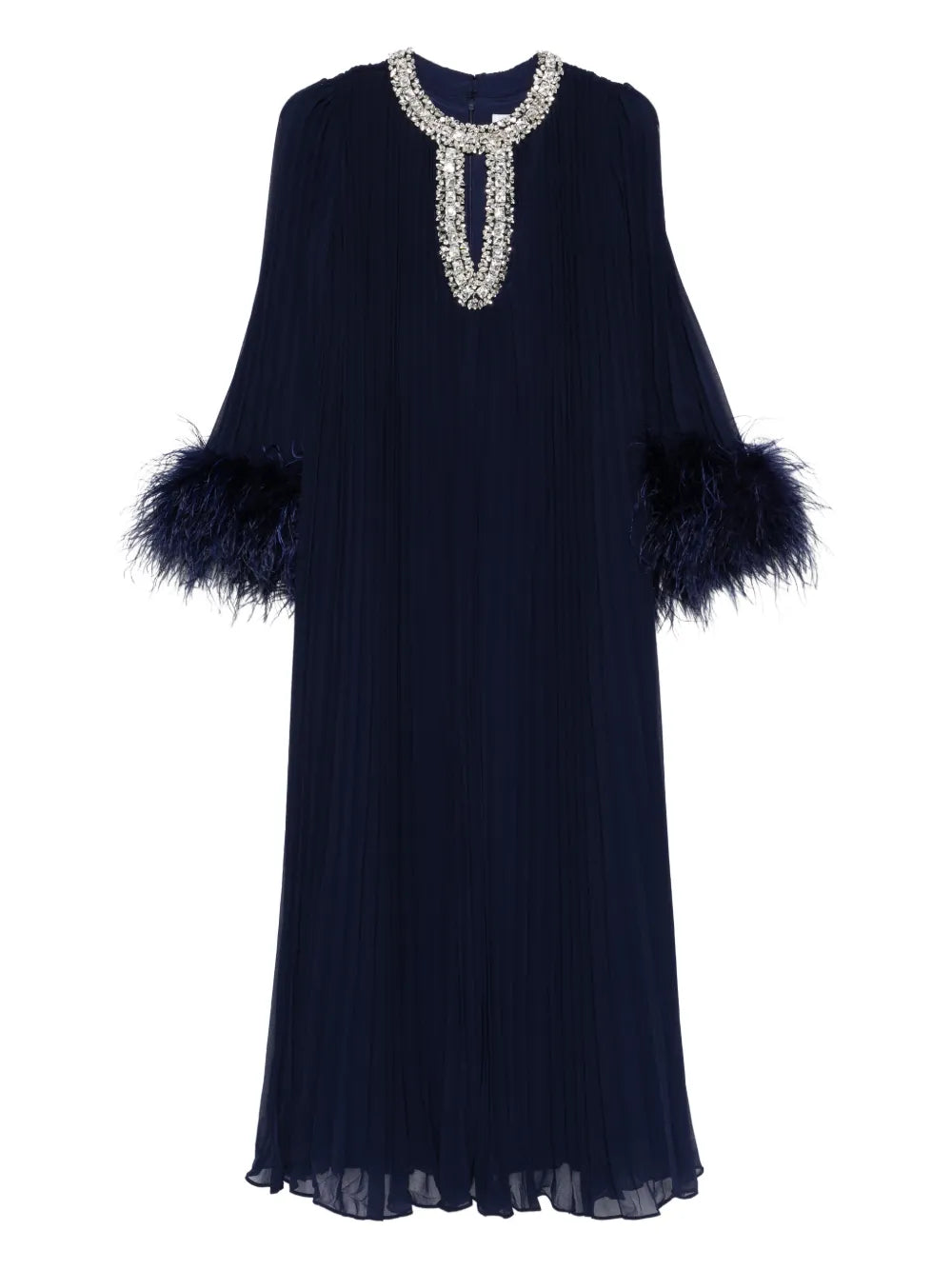 Self Portrait Feather Cuff Pleated Maxi Dress