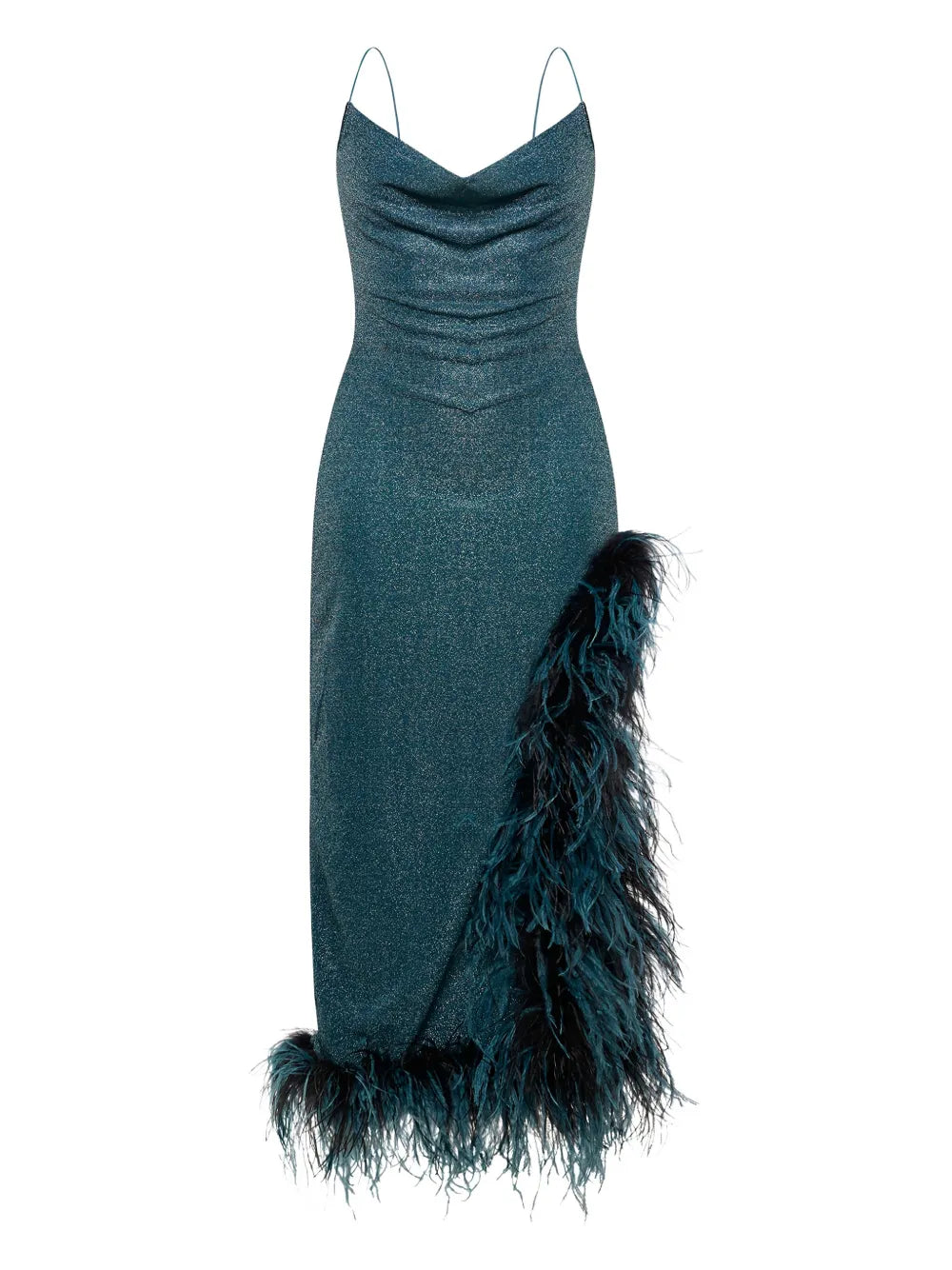 Oseree Lumiere Plumage Cowl Neck Asymmetric Dress