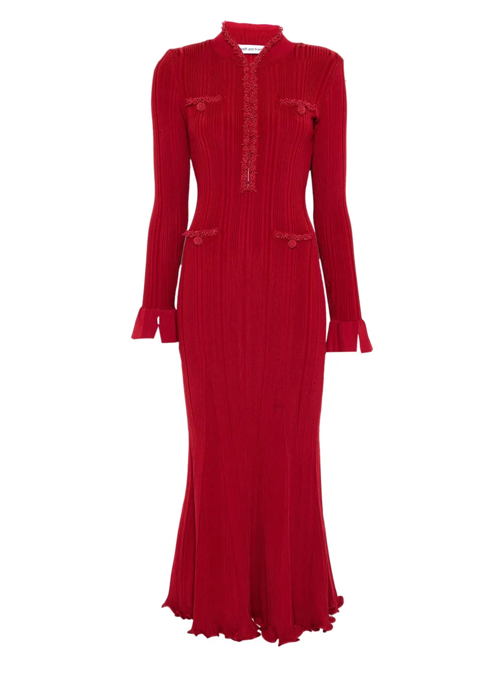 Self Portrait Beaded Trim Ribbed Midi Dress