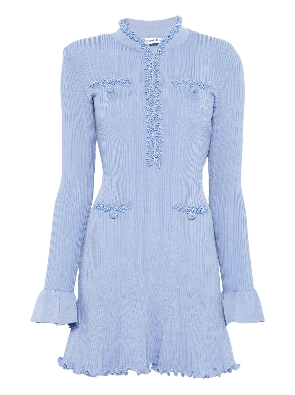 Self Portrait Pearl Trim Knit Mini Dress