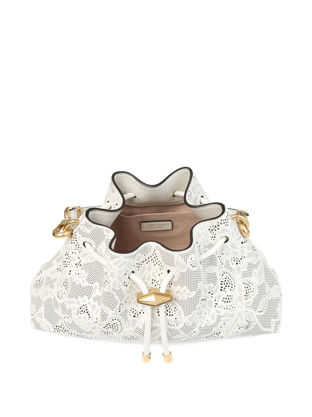 Jimmy Choo Small Cinch Perforated Lace Drawstring Shoulder Bag
