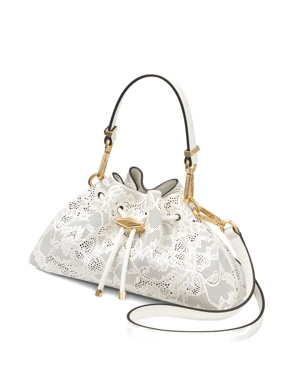 Jimmy Choo Small Cinch Perforated Lace Drawstring Shoulder Bag