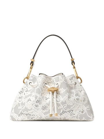 Jimmy Choo Small Cinch Perforated Lace Drawstring Shoulder Bag