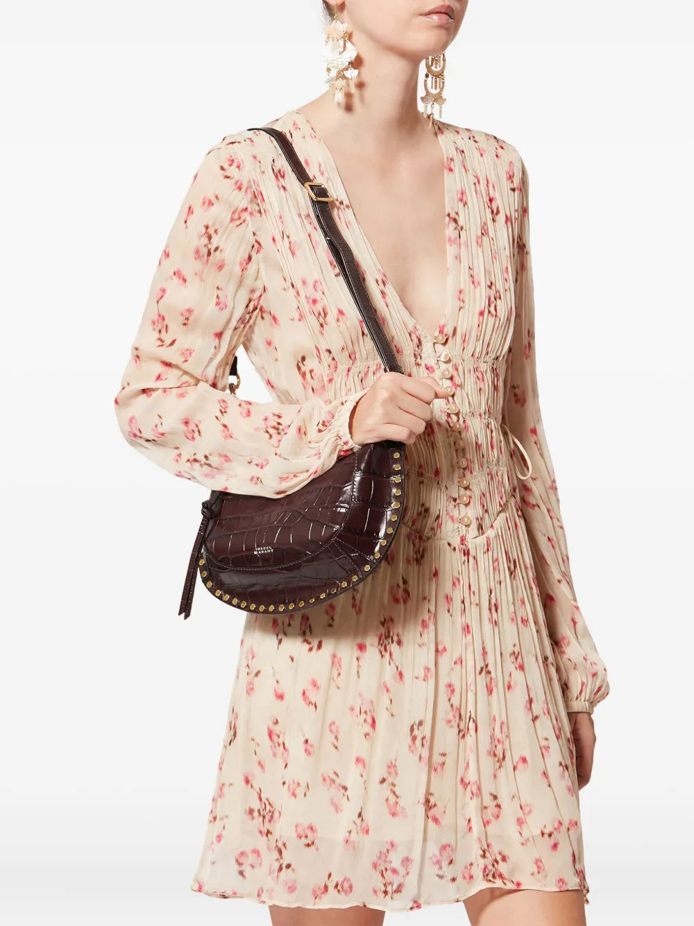 Isabel Marant Oskan Moon Studded Croc Embossed Shoulder Bag