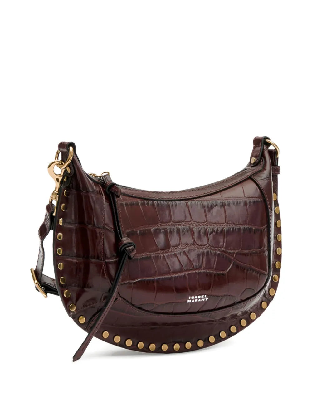 Isabel Marant Oskan Moon Studded Croc Embossed Shoulder Bag