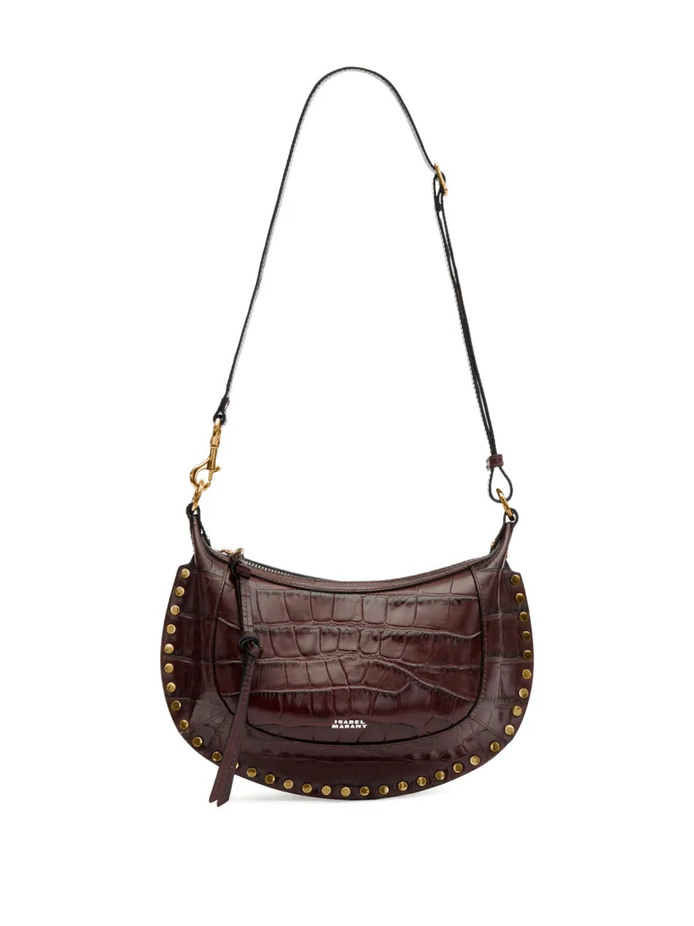 Isabel Marant Oskan Moon Studded Croc Embossed Shoulder Bag