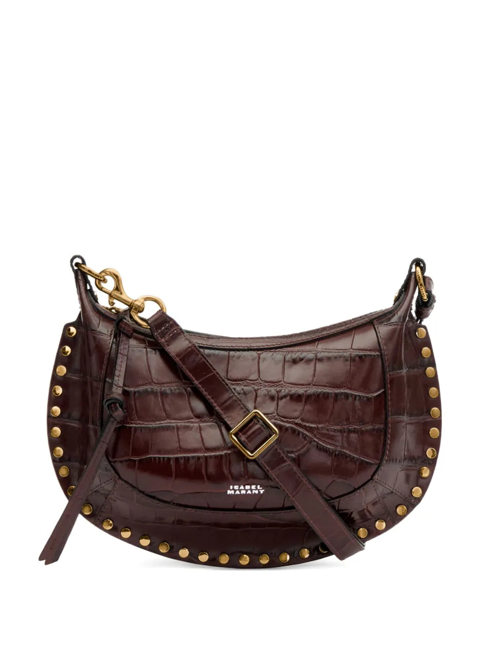 Isabel Marant Oskan Moon Studded Croc Embossed Shoulder Bag