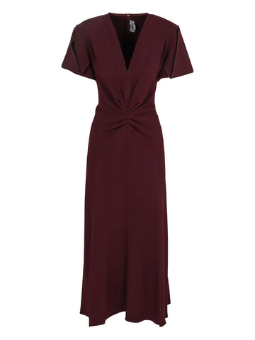 Victoria Beckham V Neck Pleated Midi Dress