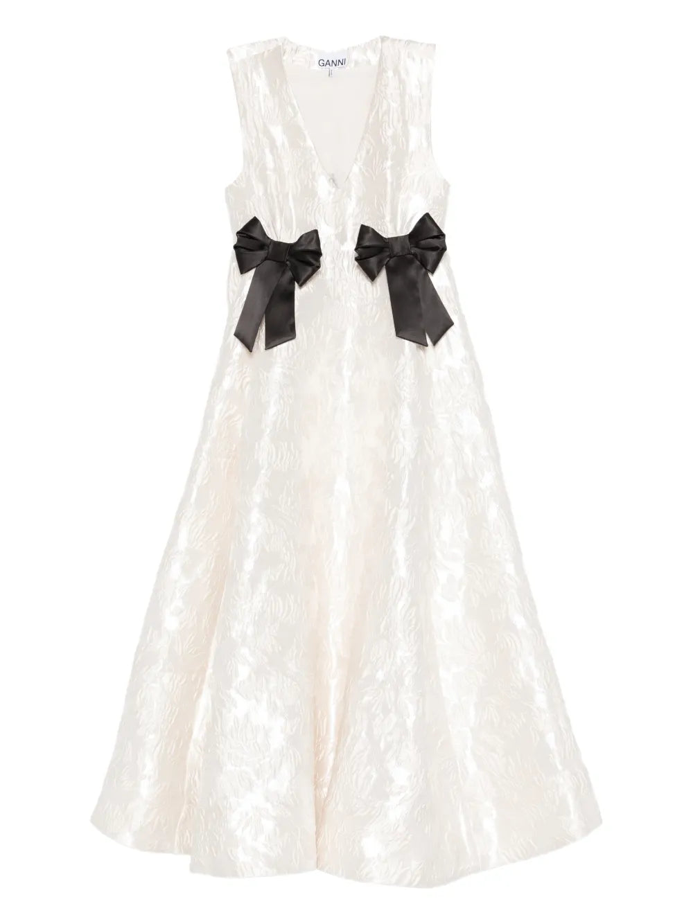 Ganni Bow V Neck Midi Dress
