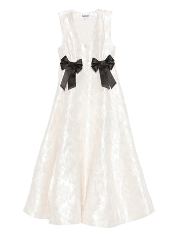 Ganni Bow V Neck Midi Dress