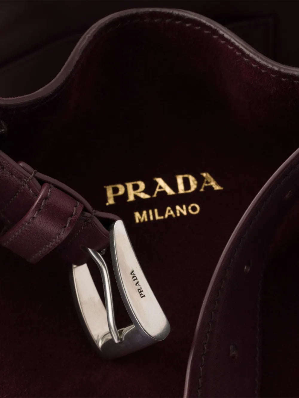 Prada Small Buckle Belted Suede Bag