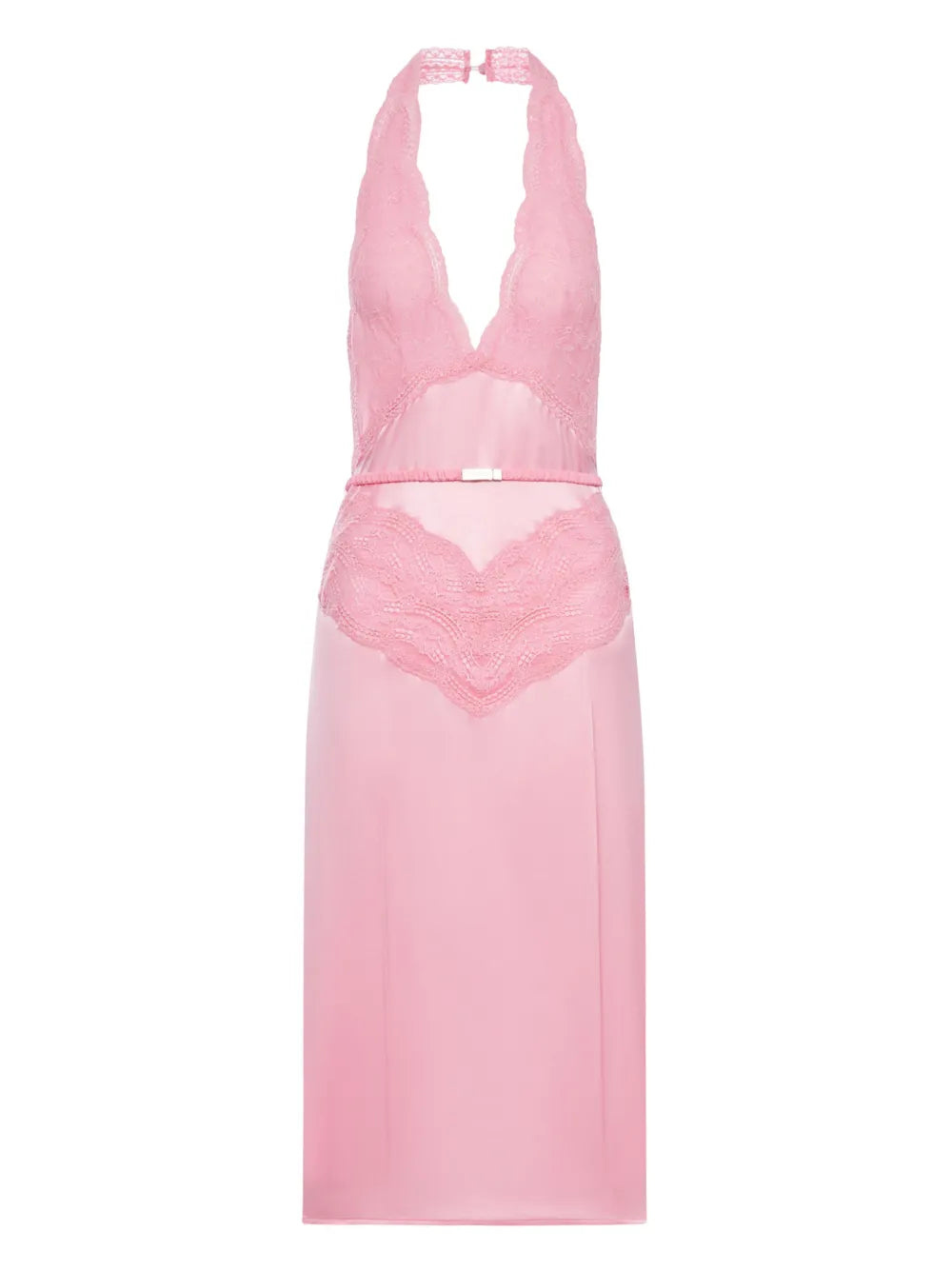 Gucci Lace Panel Satin Halterneck Dress