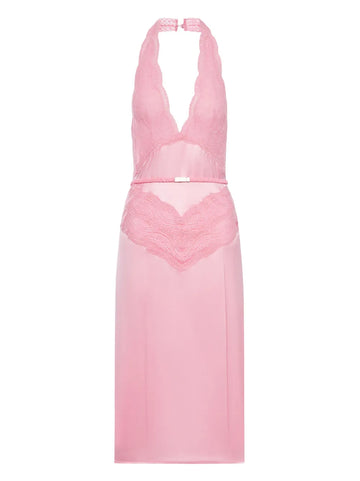 Gucci Lace Panel Satin Halterneck Dress