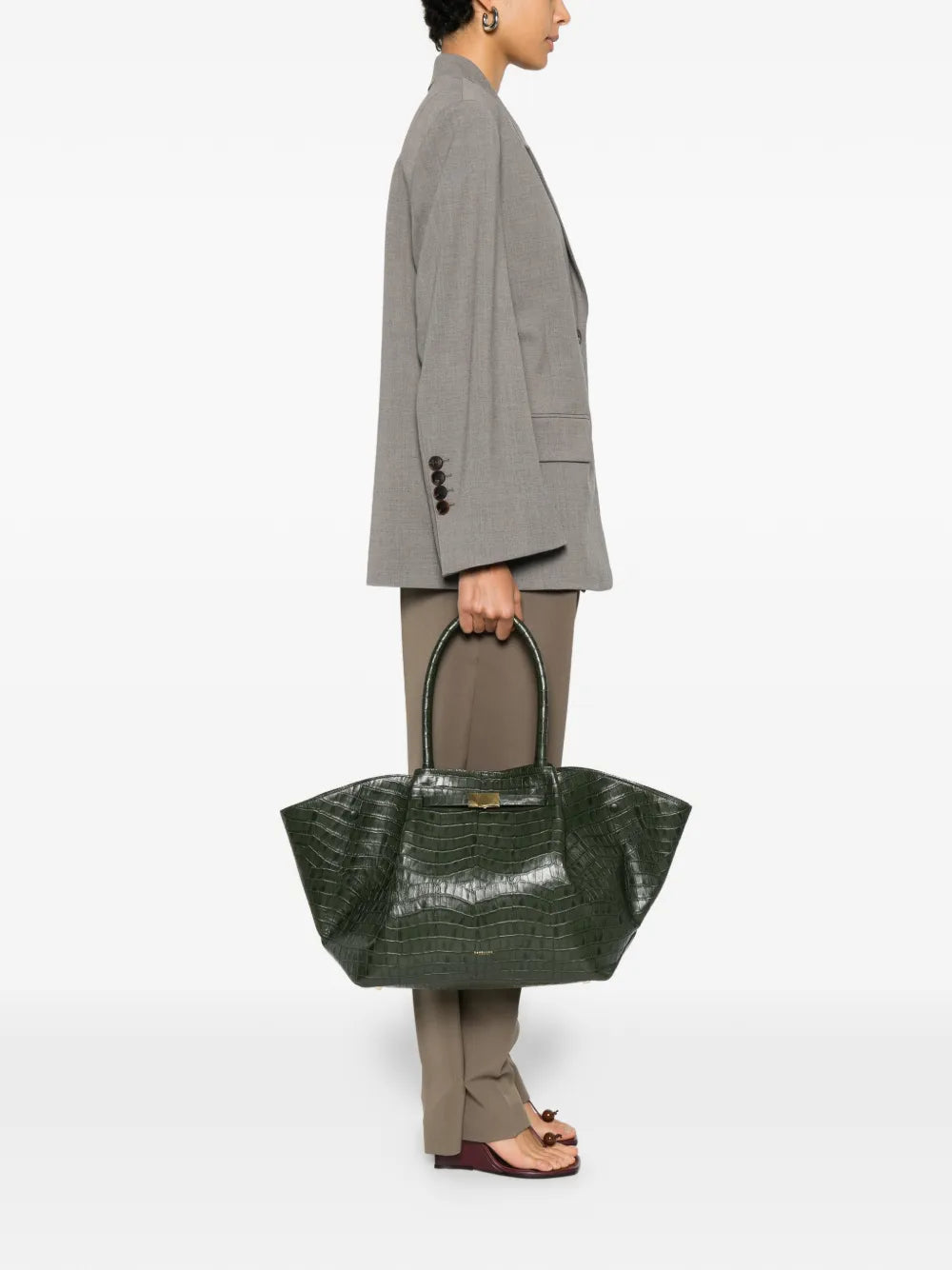 Demellier Crocodile Embossed Leather Shoulder Bag