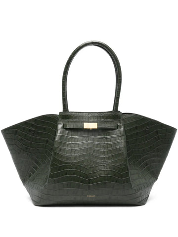 Demellier Crocodile Embossed Leather Shoulder Bag