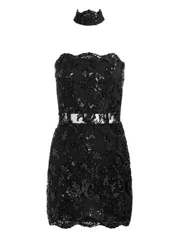Alice Olivia Georgie Embellished Lace Strapless Mini Dress