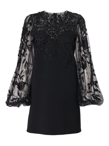 Carolina Herrera Embroidered Fuff Sleeve Mini Dress