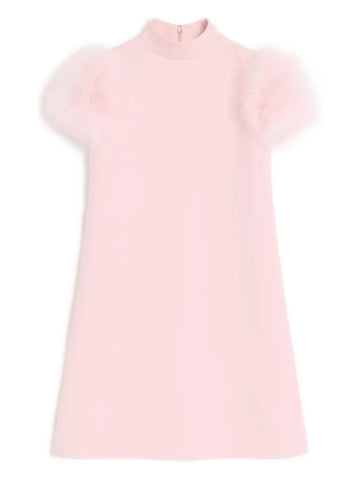 Valentino Garavani Crepe Couture Feathers Detail Mini Dress