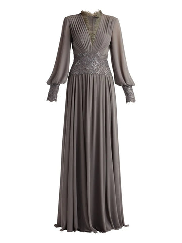 Tadashi Shoji Pleated V Neck Maxi Dress