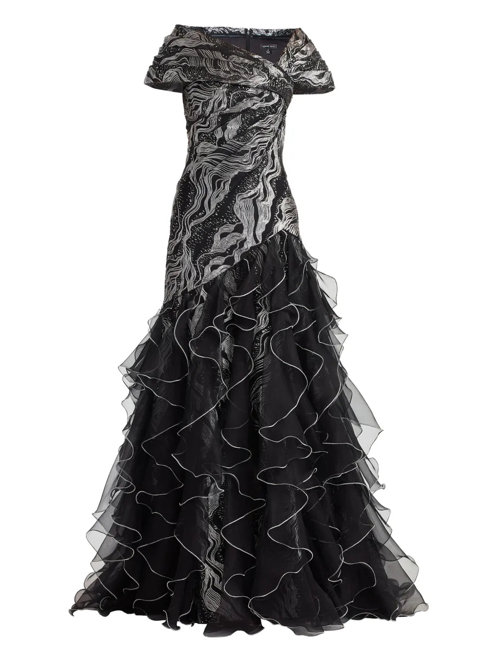 Tadashi Shoji Ruffled Metallic Effect Maxi Dress