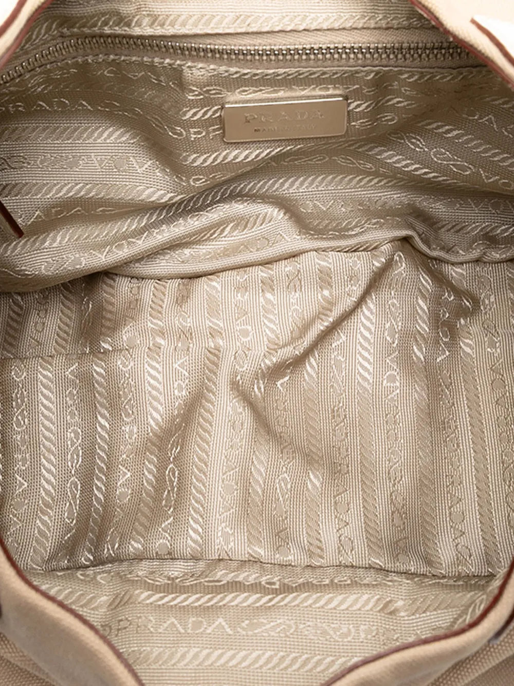 Prada Pre Owned 2000 2025 Cinghiale Trimmed Canvas Canapa Moon Shoulder Bag