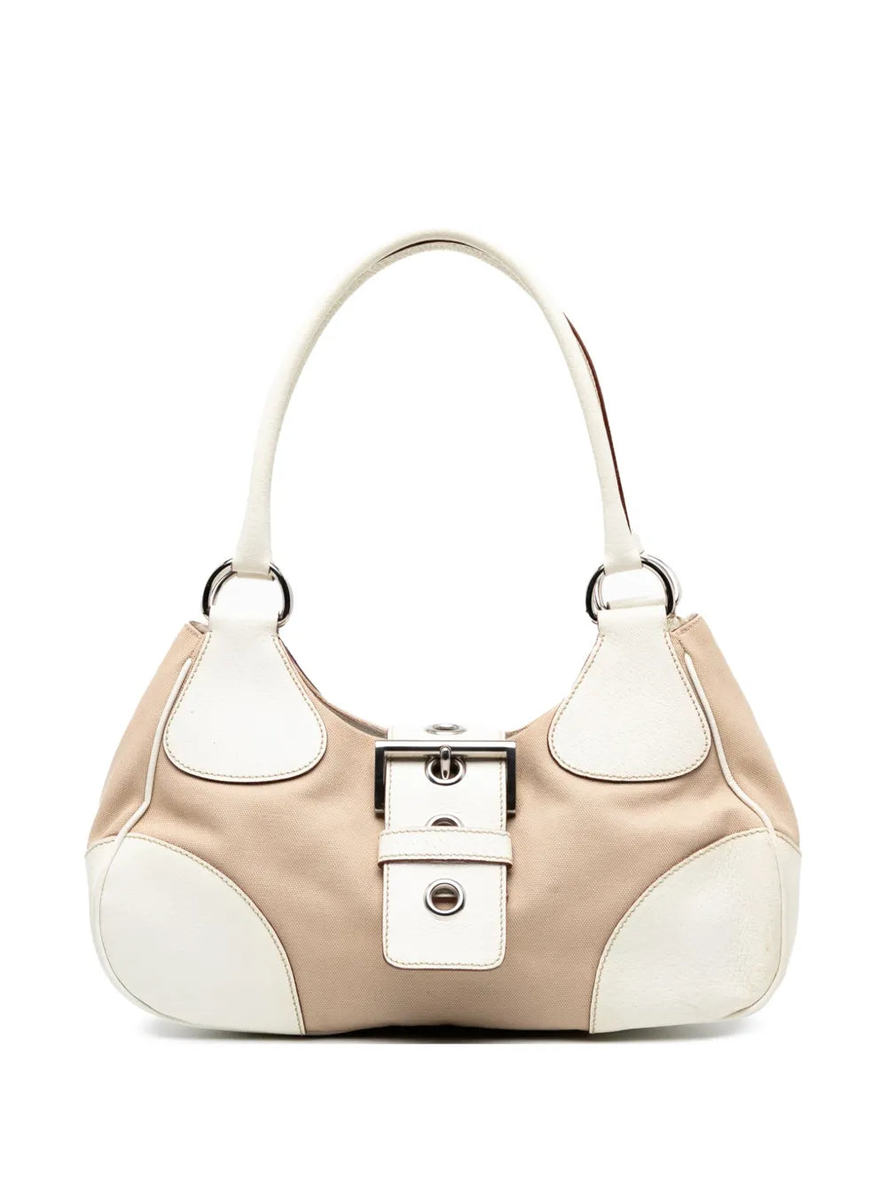 Prada Pre Owned 2000 2025 Cinghiale Trimmed Canvas Canapa Moon Shoulder Bag