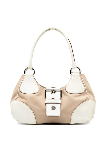 Prada Pre Owned 2000 2025 Cinghiale Trimmed Canvas Canapa Moon Shoulder Bag