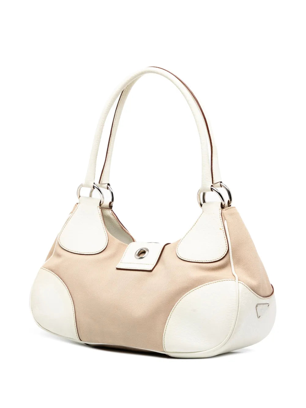 Prada Pre Owned 2000 2025 Cinghiale Trimmed Canvas Canapa Moon Shoulder Bag