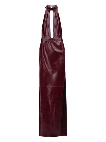 The New Arrivals Ilkyaz Ozel Nessa Halterneck Leather Maxi Dress
