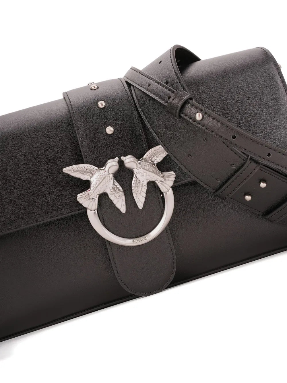 Pinko Studded Bird Detail Leather Shoulder Bag