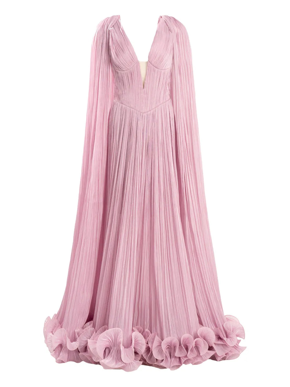 Ana Radu Cape Pleated Ruffle Maxi Dress