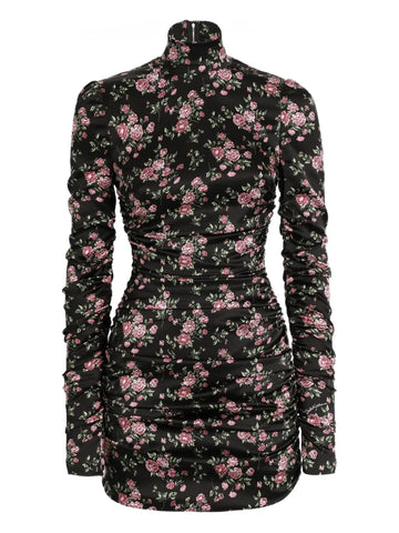 Dolce Gabbana Ruched Floral Mini Dress