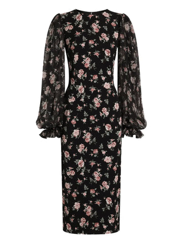 Dolce Gabbana Puff Sleeve Floral Midi Dress