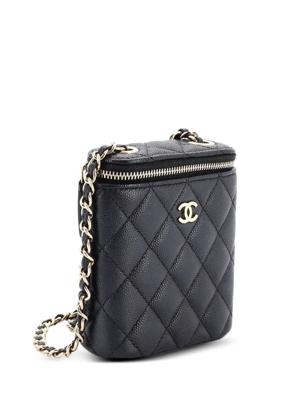 Chanel Pre Owned Vertical Classic Vanity Case With Chain Quilted Caviar Mini Shoulder Bag