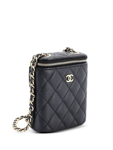 Chanel Pre Owned Vertical Classic Vanity Case With Chain Quilted Caviar Mini Shoulder Bag