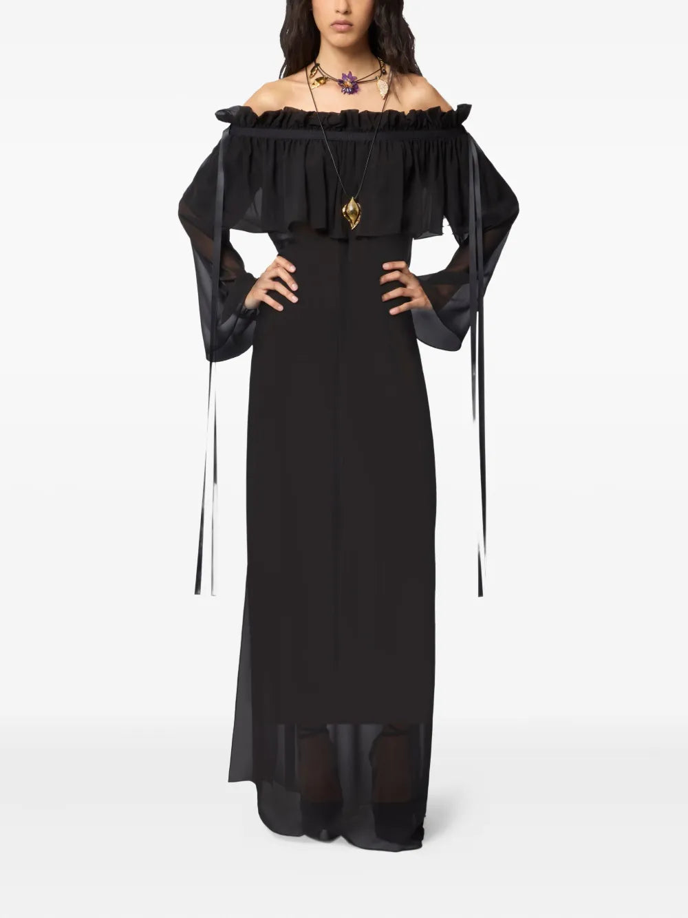 Nina Ricci Ruffled Bow Silk Maxi Dress
