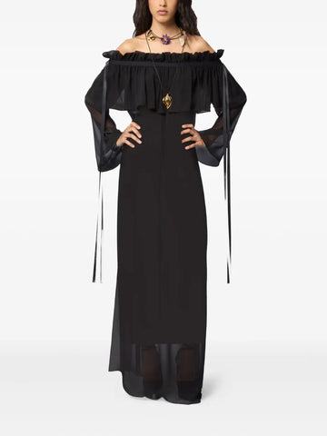 Nina Ricci Ruffled Bow Silk Maxi Dress