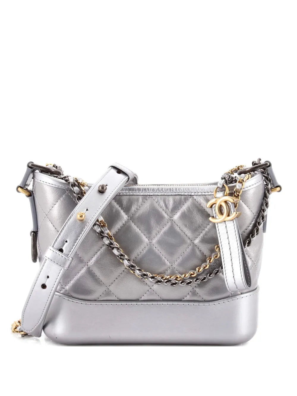 Chanel Pre Owned Gabrielle Quilted Metallic Aged Calfskin Small Hobo Bag
