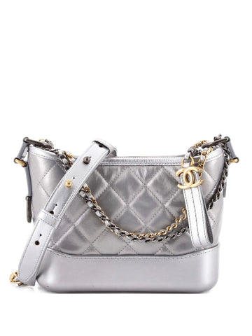 Chanel Pre Owned Gabrielle Quilted Metallic Aged Calfskin Small Hobo Bag