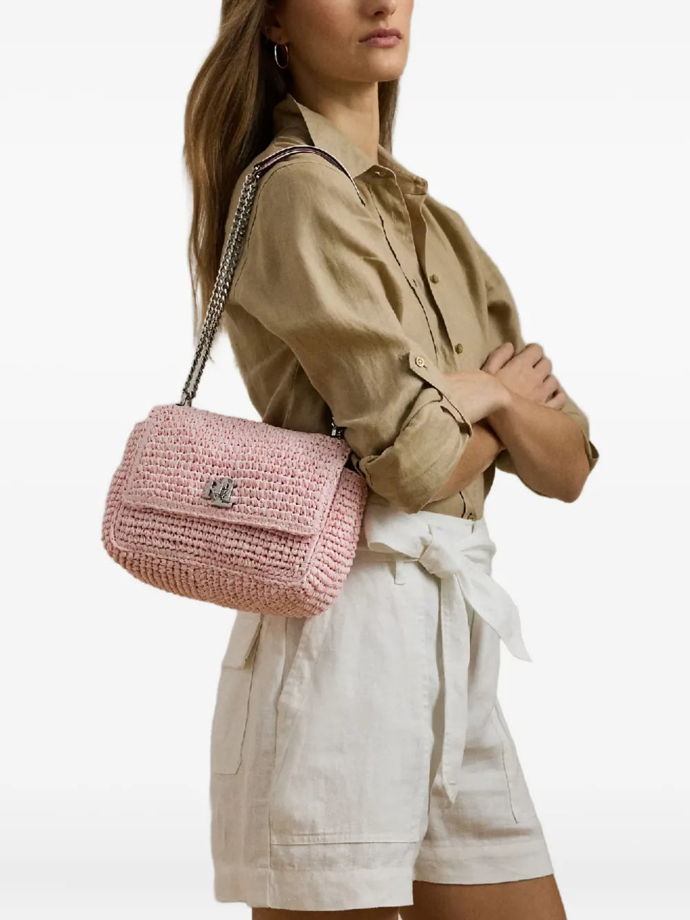 Lauren Ralph Lauren Sophee Straw Chain Strap Shoulder Bag
