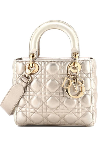 Christian Dior Pre Owned My Abcdior Lady Dior Bag Metallic Cannage Quilt Leather Shoulder Bag