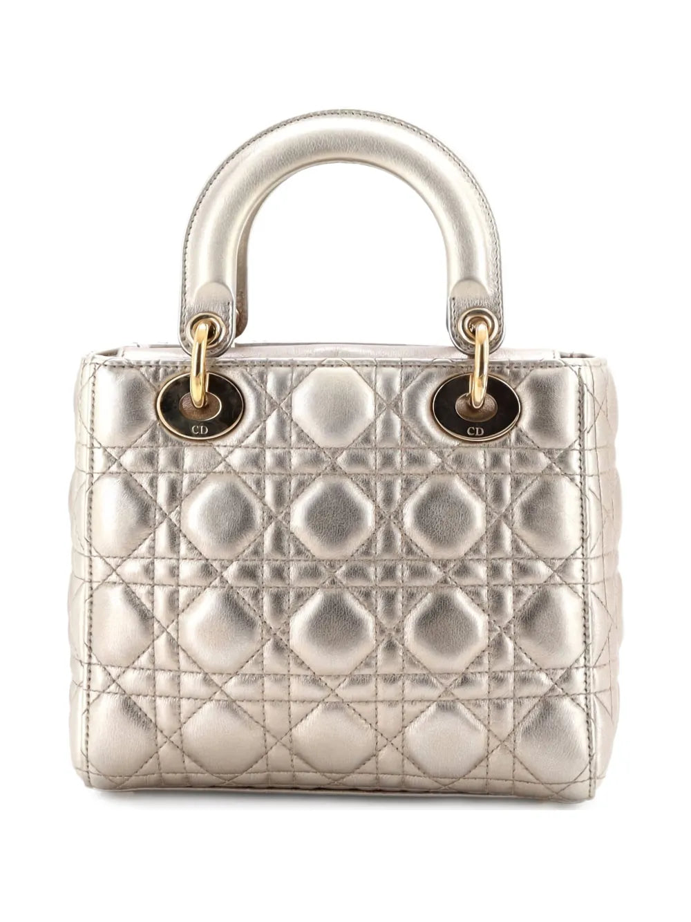 Christian Dior Pre Owned My Abcdior Lady Dior Bag Metallic Cannage Quilt Leather Shoulder Bag