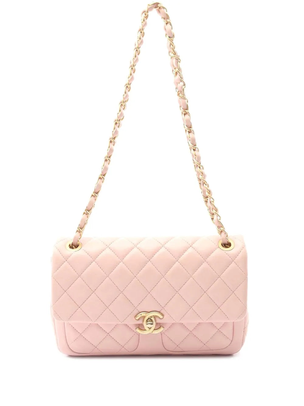 Chanel Pre Owned 2021 2025 Cc Quilted Lambskin Front Pocket Single Flap Shoulder Bag