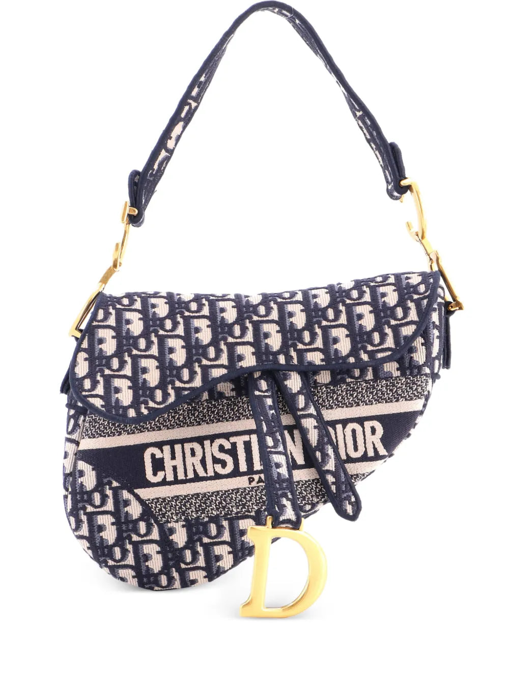 Christian Dior Pre Owned Saddle Handbag Logo Embroidered Oblique Canvas Medium Shoulder Bag